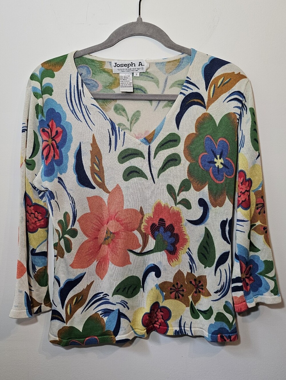 Vintage Silk Blend Floral 3/4 Sleeve Blouse Medium